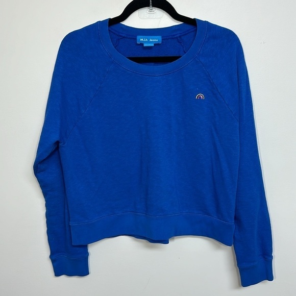 M.i.h Jeans Two Shot Sweatshirt Classic Blue Rainbow Patch Large - Picture 3 of 7